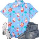 Christmas Hawaiian Shirt for Men Christmas in July Shirt Men Funny Santa Claus Graphic Summer Beach Button Down Tops