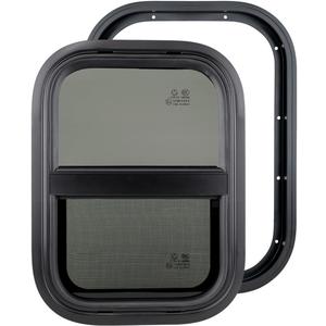 Dulepax Vertical RV Window, 14" W x 16" H Tinted Slide Trailer Window, Tempered Glass Camper Window Replacement with Net Screen and Trim Ring, DOT Approved