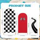 3 Pack Racing Car Theme Fast Party Arch Backdrop Covers Set of 4ft, 5ft, 6ft Black White Racing Theme Checkered Spandex Arch Cover for Birthday Wedding Baby Shower Party Decor (Red)