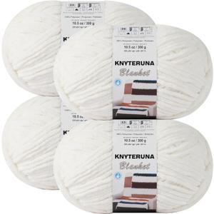 Knyteruna #6 Super Bulky Blanket Yarn for Crocheting - 4 Skeins(Each 10.5oz/300g, 220yds/201m), Chunky Chenille Thick Plush Big Soft Yarn for Crocheting Knitting Blankets, Cream