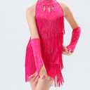 Happy Cherry Girls Latin Short Bodysuit Dress Sleeveless Tassels Dancewear Samba Rumba Jazz Cha Cha Dance Costume 3-14Y (Pink)