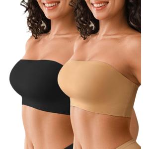 DEANGELMON Strapless Bras for Women Non-Slip Silicone Bandeau Seamless Tube Top Bralette Comfy Non Padded Stretchy Stylish (X-Small, 1skin1black)