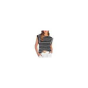 Beautife Womens Plus Size Cap Sleeve Tank Tops Casual Summer Striped T Shirts Crew Neck Loose Fit Tees Black XXL