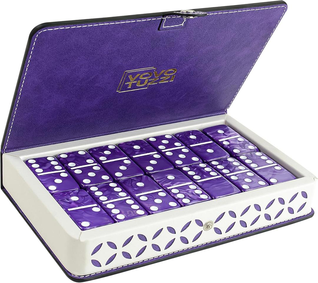 Dominos Set for Adults and Kids - Domino Set for Classic Board Games - Thick Jumbo Dominoes Double 6 for Travel Games - Purple Domino's 28 Tiles with Case