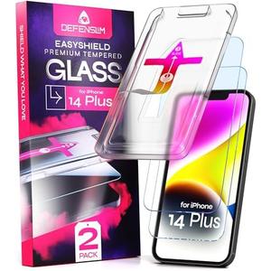 Defenslim Screen Protector for iPhone 14 Plus (2Pack), Easy Auto-Align Install Kit, 6.7" Tempered Glass, 9H Hardness, Ultra HD Clear, Case Friendly, EasyShield