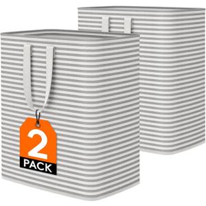 Lifewit 2 Pack Laundry Hamper Large Collapsible Laundry Baskets, Freestanding Waterproof Clothes Hamper with Easy Carry Handles in Laundry Room Bedroom Bathroom College Dorm for Adults, Gray, 2 x 100L (Grey)