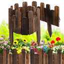 Bucherry 12 Pcs Staggered Wood Garden Edging Border Short Picket Fence Burnt Wood Finish Outdoor Landscape Flower Bed Decorative Borders with Gloves for Spring Garden Lawn Yard,7.9 x 47 Inches
