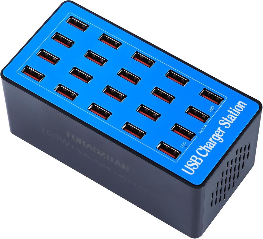 USB Charging Station,100W 20-Port Multi-Device Charger with Intelligent Safety Features, Charging Station for Multiple Devices: Phone, Watch, Pad, Speakers, Headphones, PS Compact for Home, Office, Travel