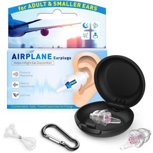 Ear Plugs for Airplane Pressure Relief & Prevent Ear Pain - Flying Travel Essentials - Comfortable Reusable Plane Earplugs for Adult/Kids 12+ with Small Ear-canals, 25dB Noise Reduction, PK (Rose)