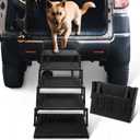 Dog Stairs for Car - Foldable Dog Ramps for Large Dogs with Non Slip Surface, Portable Dog Steps for Cars and SUV, Truck, Support Up to 200 Lbs, 6 Steps (Black)