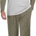 Men's Pajamas Set Sleepwear Pjs Lightweight Long Sleeve Pjs Soft Comfy Sleep Sets with Pockets (Medium, Khaki-Light Gray)