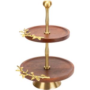 Elegance Golden Vine Wooden 2-Tiered Tray Stand - Dessert Cupcake Stand for Food Display - 8" and 10" Round Tiered Serving Tray for Coffee Bar Accessories and Rustic Farmhouse Kitchen Decor