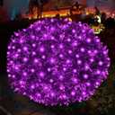 HISHINY Halloween Lights Outdoor,100LED 5ftx5ft Purple Net Lights with Connectable, Waterproof,UL Certified and Durable Green Wire Design for Bushes,Trees, Outdoor Indoor Party Decorations(Purple)