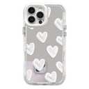 NITITOP Compatible with iPhone 16 Pro Case Cute Glossy Mirror Love Heart Pattern for Women Girls White Frame Design Shockproof Silver Protective Phone Cover - White Heart