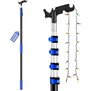 4.618 FT Christmas Light Pole Hanger Tool with Utility Hook, Adjustable Telescoping Extension Pole for Hanging Christmas Lights, String & Holiday Lights Installation, Lightweight & Sturdy -Blue