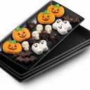 LAUCHUH Serving Platters for Entertaining Large Rectangular Serving Dinner Dish 14 Inches Plate Tray For Wedding Thanksgiving Party Food Dessert Sushi and Appetizers Set of 4, Black