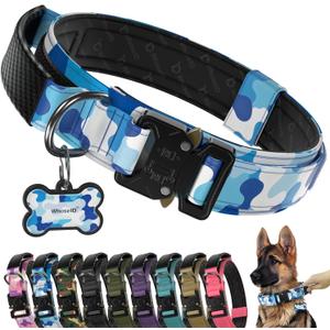 Premium Tactical Dog Collar - Adjustable Military Heavy Duty Dog Collar for Medium Large Dogs - Durable Metal Buckle Dog Collar with Leather Control Handle and Soft Comfortable Padding