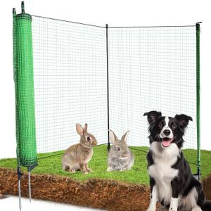 3*100ft Temporary Fence with Posts,Animal Barrier Dog Portable Fencing with Fiberglass Stake Windbreak Rope, Safety Snow Plastic Netting Roll for Garden Backyard Outdoor for Chickens or Other Animals