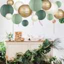 Paper Lanterns Decorative, Round Hanging Paper Lanterns Decorations for Rustic Party Bridal Shower Wedding Sage Green Birthday Party Supplies Gold/Ivory/Sage Green 15pcs