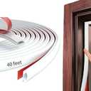 White Rubber Weather Stripping Door Seal Strip, D Shape Door Weather Seal Strip, Self-Adhesive Soundproofing Frame Insulation Tape for Doors Frame/Window Seal,Blocks Cold Drafts Noise (40 Feet)