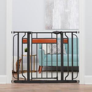 Regalo Safety 37" Extra Tall Baby Gate for Doorways & Bottom of Stairs, Wood Accent Pressure Mounted Gate with Door for Babies, Toddlers & Pets, Tested & Safe for 30 Years, American Designed and Owned