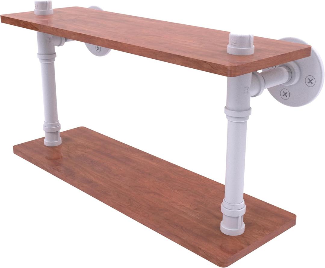 Allied Brass P-470-16-DWS-WHM Pipeline Collection 16 Inch Ironwood Double Shelf, Matte White