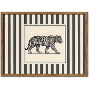 Vintage Tiger Wall Art Wildlife Wall Decor Pictures Black and White Stripe Jungle Animal Poster Canvas Painting Print for Bedroom Living Room Bathroom 12x16 inch Wood Framed