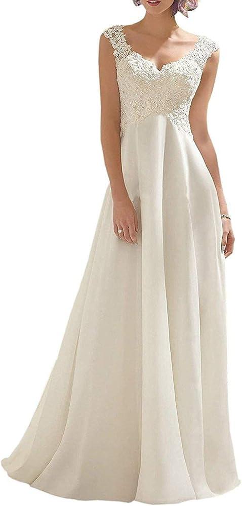 Abaowedding Women's Wedding Dress Lace Double V-Neck Sleeveless Evening Dress, Size 12