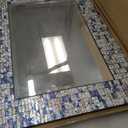 Handmade Blue & Silver Mosaic Wall Mirror, 30 x 24 Inch Rectangular Decorative Metal Framed Vanity Mirror with Embossed Glass Tiles for Bathroom, Bedroom, Living Room & Entryway
