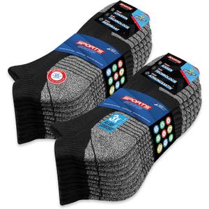 SOXCO Men's Ankle Socks 10-Pack Low Sports Cushioned Socks Men Women, Pack of 10 Pairs (Size: 9-12, Sporty Black)