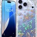 Coolwee Iridescent Clear Glitter for iPhone 17 Pro Max Case with Screen Protector, Cute Cover for Girls Women, Slim Shockproof 10FT Drop Protection for iPhone 17 ProMax Sparkle Crystal Butterfly Bling