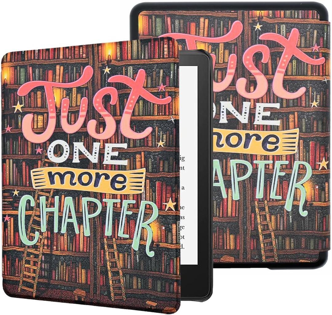 Case for 6" All-New Kindle (11th Generation-2022/2024 Release), Book Lovers Folio Lightweight PU Leather Book Cover with Auto Wake/Sleep, Hand Strap, Just One More Chapter