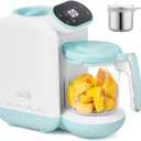 Chefhandy Baby Food Maker with Stainless Steel Steam Basket, One-Step Baby Food Processor Steamer Blender Puree Maker, Auto Steam & Blend for Homemade Baby Food, Includes 6 Reusable Food Pouches (White-blue)