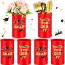 Domensi 6 Pcs 2025 Graduation Table Centerpiece Vase Decorations Class of 2025 Galvanized Metal Tin Vases for Artificial Flowers Grad Caps Cutlery Utensil Holder for Party Supplies Gifts(Red)