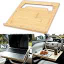 Essential Steering Wheel Tray - Car Table for Meal, Multipurpose Steering Wheel Table for Travelers, Table and Laptop Holder, Laptop Tray for Work (Regular (15x14), Natural Bamboo)