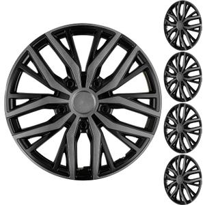 16 Inch Universal Hubcaps Wheel Covers, Snap-On Wheel Rim Covers for Cars and SUVs, Compatible with Most Steel Wheels, Set of 4 (Grey and Black)