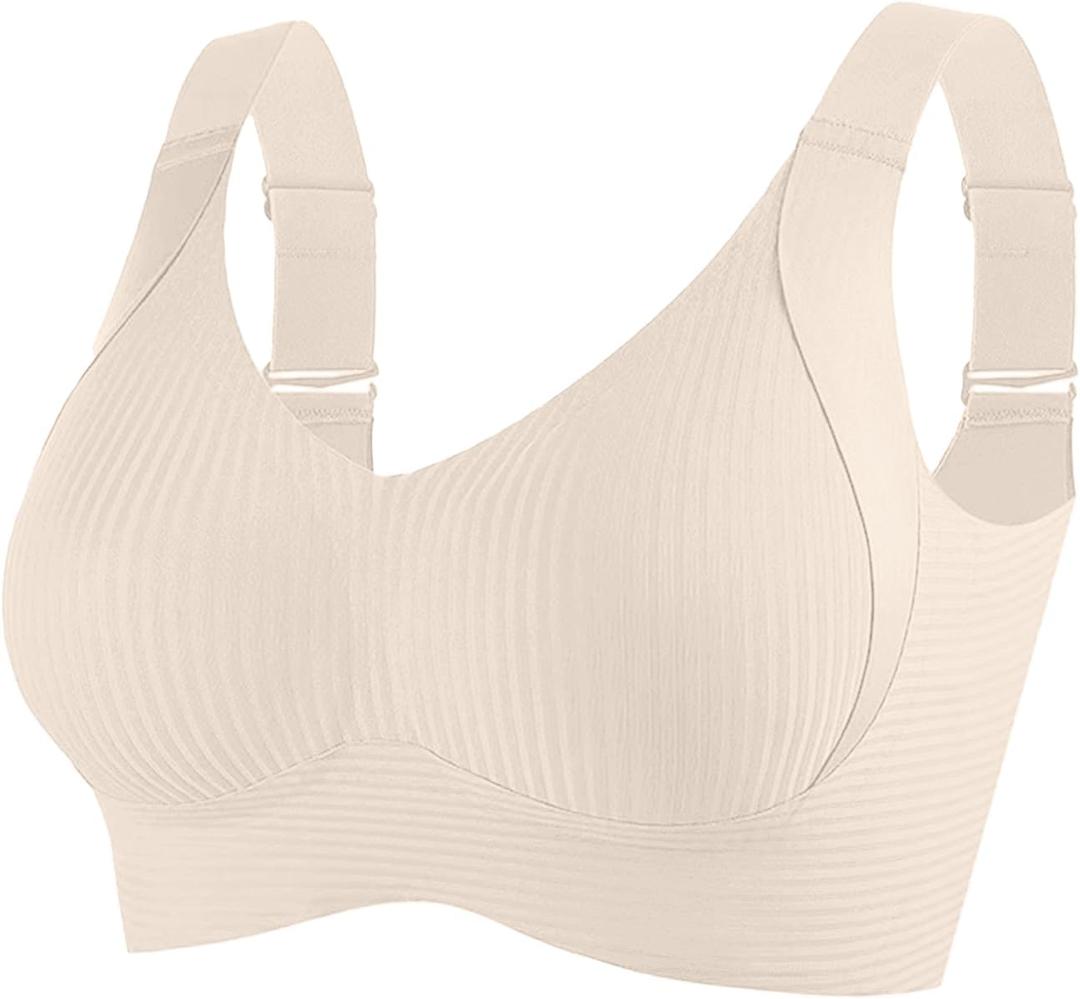 Bras for Women No Underwire Full Coverage Adjustable Bra Comfort Wireless Ribbed Bras 2025 (Beige, XXXL)