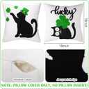St Patricks Day Decorations, Set of 2 St Patricks Day Pillow Cover 18 x 18 Inch Saint Paddy's Black Cat Lucky Clover Decor, Embroidered Throw Pillow Cover Cushion Case for Bedroom Sofa Couch