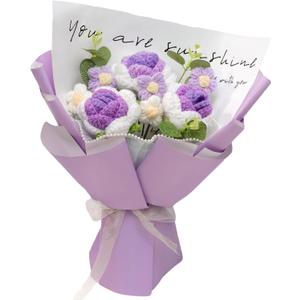 Crochet Flower Bouquet, Crochet Flowers Rose Handmade Knitted Bouquet for Birthday Graduation Wedding Gift for Women Girlfriend Lover Wife Decor (Purple) (EXP 12/31/36)