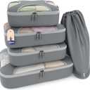 Shacke Premium 5 Packing Cubes Set - Lightweight Mesh Travel Luggage Organizers with Laundry Bag, 5-Piece Suitcase Storage System (Charcoal Gray)