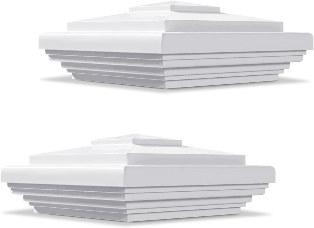 VIVIDA 5" Vinyl Post Cap (Actual 5" x 5"), Pyramid New England Post Caps, PVC Square Fence Top Cover, for Vinyl Fences, Mailboxes & Decks, White, 2 Pack
