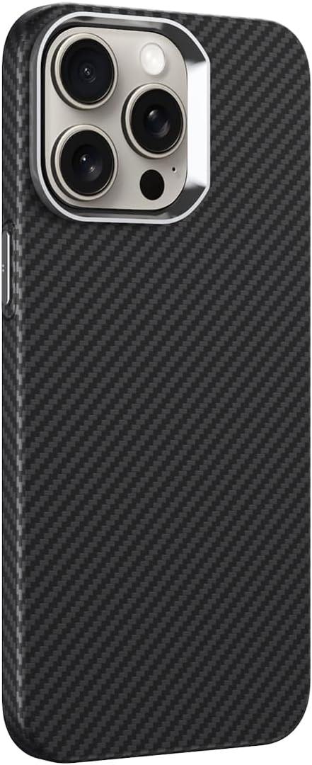 Magnetic Carbon Fiber Texture Case for iPhone 15 Pro Max, Compatible with Magsafe, with Metal Frame Camera Protection, Ultra Thin Lightweight Hard Case (iPhone 15 Pro Max)