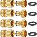 Kesfitt Garden Hose Quick Connect 3/4 Inch GHT Solid Brass Hose Connector Adapter Kit Fitting No-Leak Water Hose Female and Male Adapter (4 Sets)