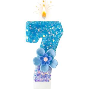 Blue Purple Flower Birthday Number Candles, Flower Theme Party Decorations, Cupcake Decorations, Suitable for Party Celebrations, Boys and Girls Birthday Decorations7