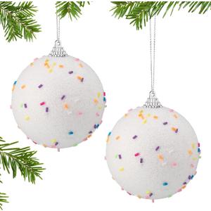 Sosation 12 Pcs White Christmas Ball Ornaments 3.15 Inch Foam Christmas Candy Balls Hanging Ornaments Xmas Tree Decoration for Holiday New Year Birthday Party Supplies