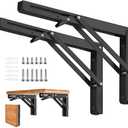 Folding Shelf Brackets - 12 Inch 2 Pcs Heavy Duty Shelf Brackets, Collapsible Shelf Bracket, DIY Wall Mounted Foldable Shelf, Table Brackets, Space Saving with Screws