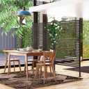 OTOSUNNY Metal Outdoor Privacy Screen with Stand, 4 ft W x 6 ft H PE-Coating Steel Pipes and Slats Panels, Decoative Privacy Screen Fence Panels Freestanding for Outside Patio Garden Backyard, Brown
