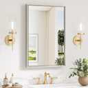 Keonjinn 20 x 30 Inch Brushed Nickel Bathroom Mirrors for Over Sink, Beveled Rectangle Framed Mirrors for Wall, Farmhouse Bathroom Vanity Mirror, Tempered Glass, Square Corner