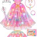 DOLNOW Princess Dress Up for Girls, Unicorn Light up Princess Cape Princess Dress Costume Crown Gift for Girls 3 4 5 6