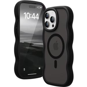 Magnetic for iPhone 16 Pro Max Case, Compatible with Magsafe Wavy Frame Cute Translucent Matte Hard Back Silicone Bumper Shockproof Phone Case for iPhone 16 Pro Max Women Girls, Black